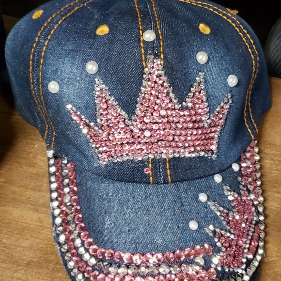 Pink Bling Crown Denim Cap - Picture 1 of 2